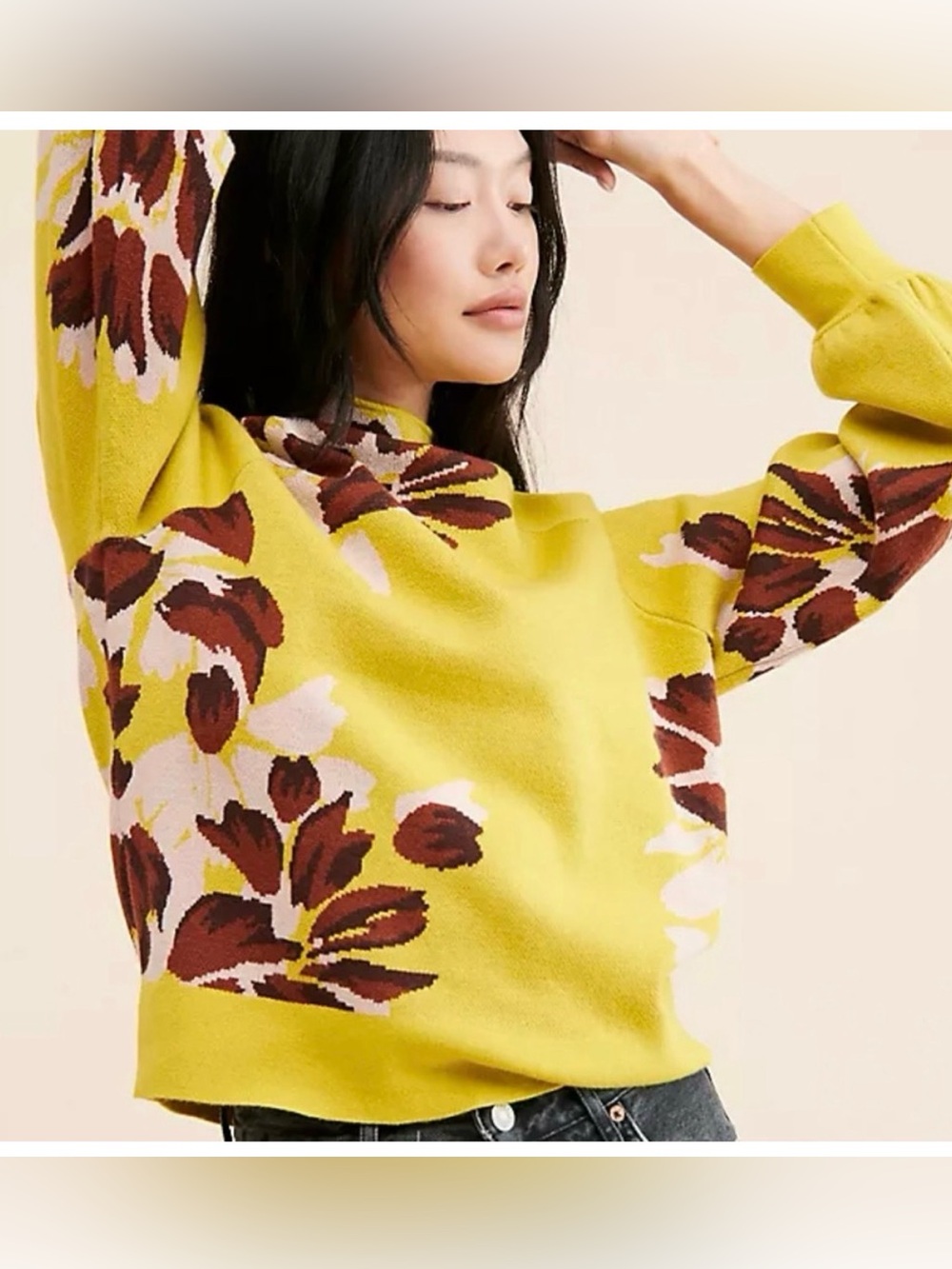 Anthropologie Sweater Floral Mock Neck Chartreuse Knit Top
Size Medium